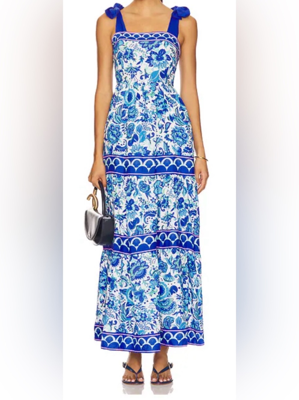 Beach Riot Blue & White Floral Tiered Maxi Dress